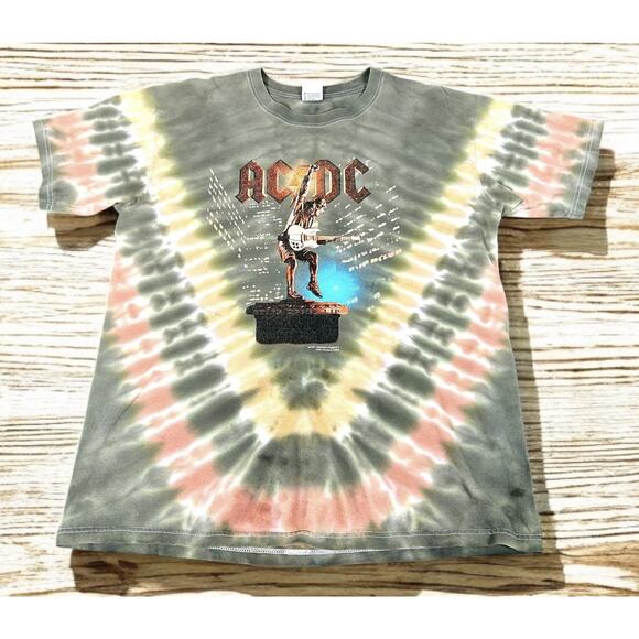 2001 AC/DC Stiff Upper Lip Tour Concert Band T Shirt Double Sided Tie Dye Mens L